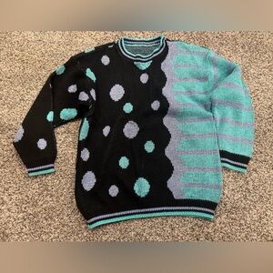 Vintage Metallic Colorful Polka Dot and Stripe Sweater Made in the USA